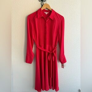 Nanette Lepore Apple Red Long Sleeve Belted Button Down Ruffle Dress Size 4